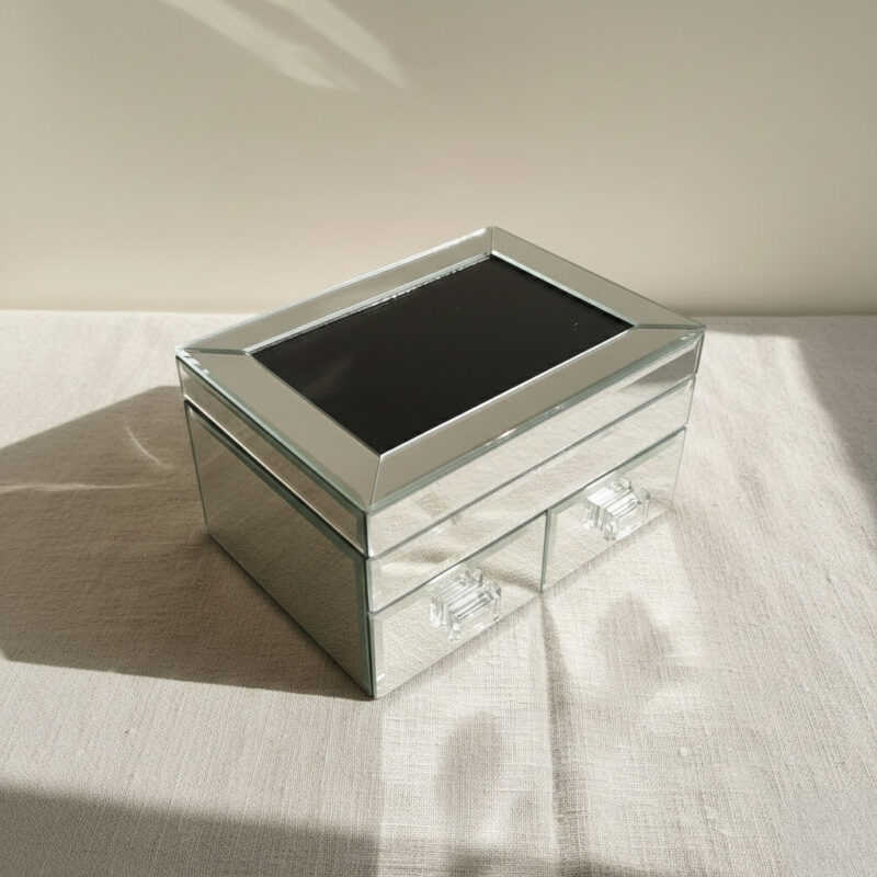 Contemporary Mirrored Glass Jewelry Chest - Two-Tier Organizer
