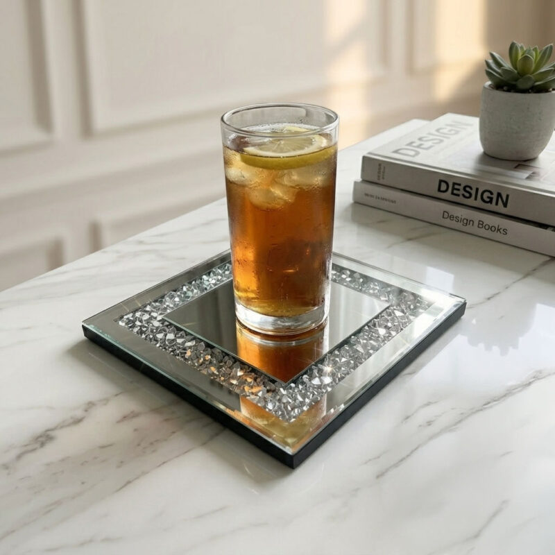 Luxury Square Mirrored Display Tray with Crystals