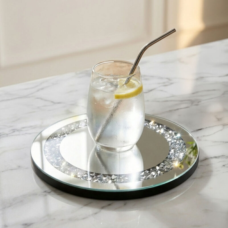 Round Mirrored MDF Tray / Coaster with Crystal