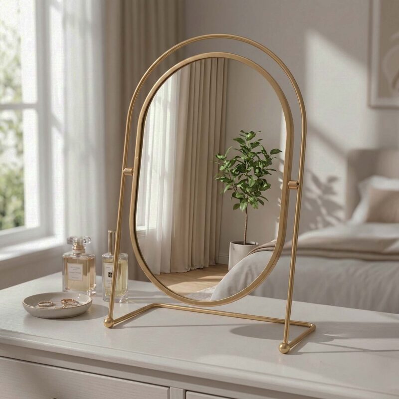 Oval Gold Iron Vanity Mirror (Double Ring Frame)