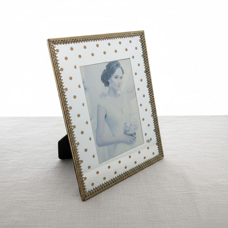 Rectangular Screen-Printed Glass Photo Frame with Gold Painted Iron Edge