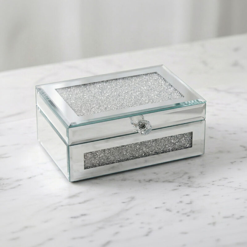 Luxury Crushed Diamond Mirrored Jewelry Box - Sparkle Keepsake Chest