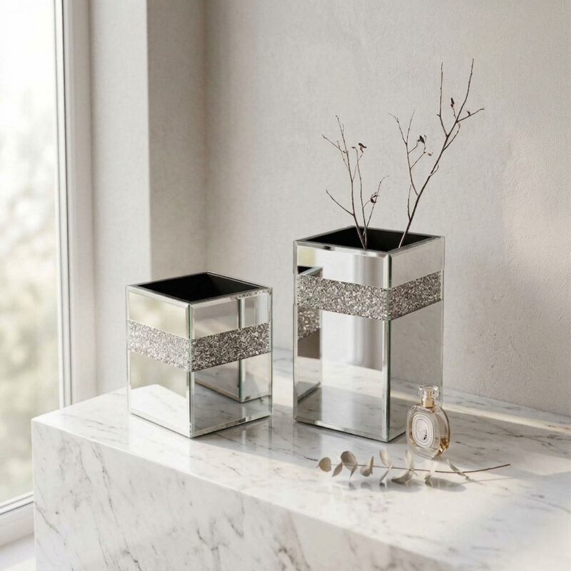 Luxury Nesting Mirrored Vases with Crushed Diamonds
