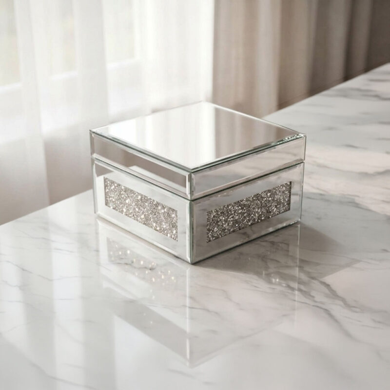 Mirrored Jewelry Box with Crushed Diamond Trim